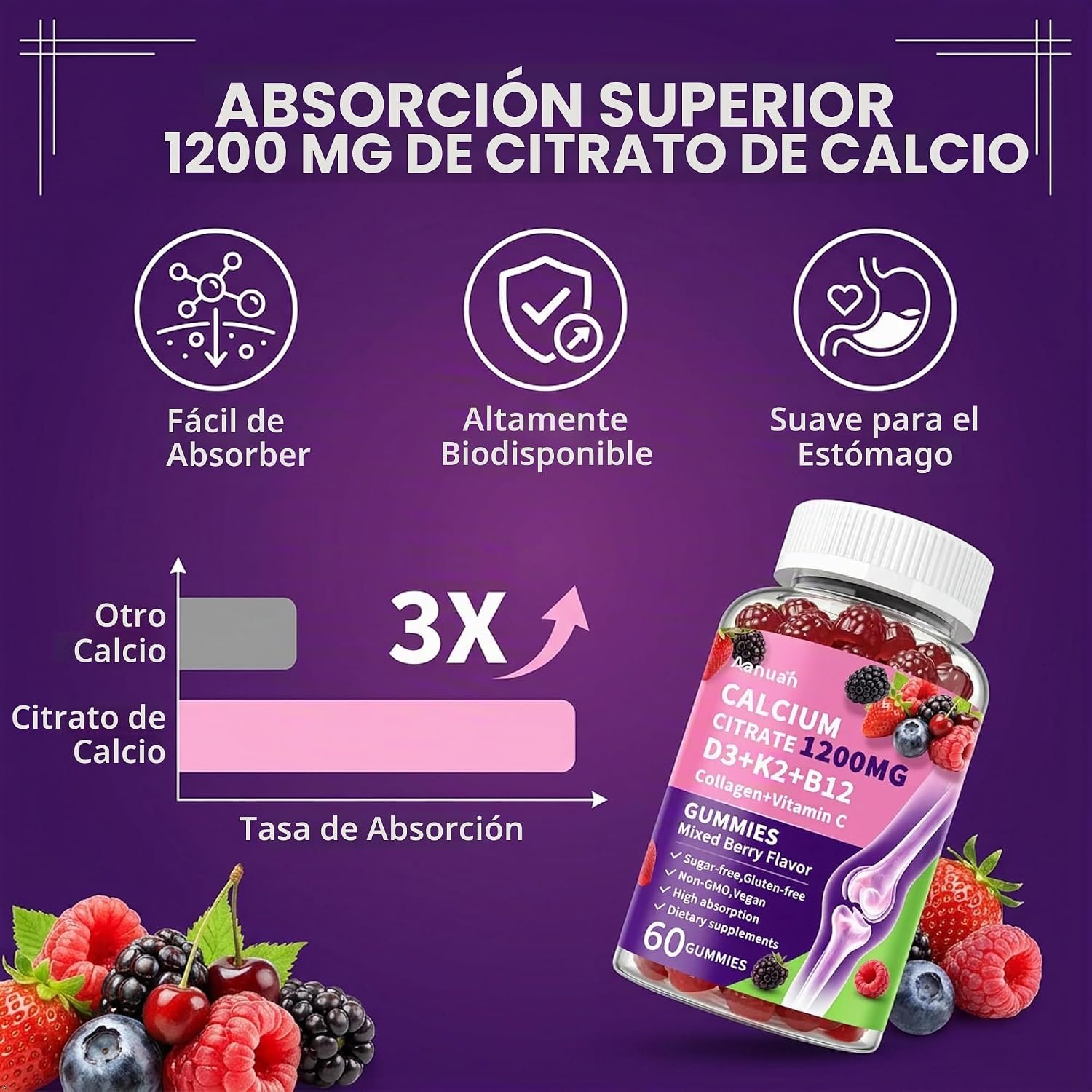 Aanuan Calcium Citrate 1200 mg Gummies | Citrato de Calcio para Huesos y Bienestar Diario - Image 3