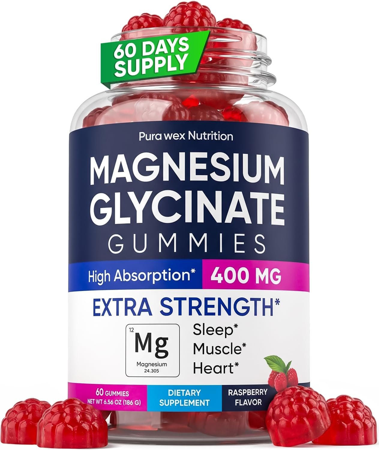 Pura Wex Magnesium Glycinate Gummies | Magnesio para Relajación, Descanso y Bienestar Diario