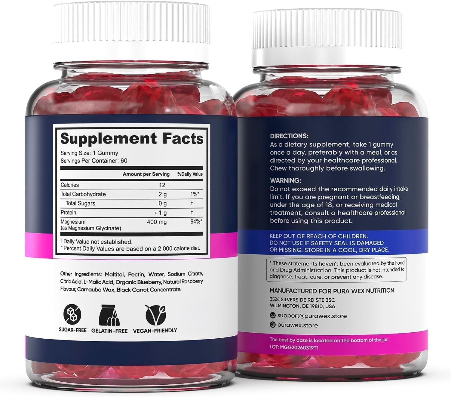 Pura Wex Magnesium Glycinate Gummies | Magnesio para Relajación, Descanso y Bienestar Diario - Image 2